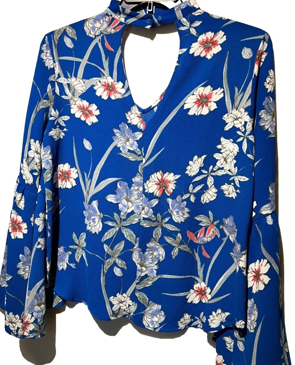 Liberty Love Blue floral print blouse flutter sleeves boho summer spring Size XL - Picture 2 of 7